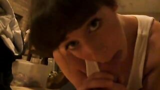 Beauty giving a gentle blowjob