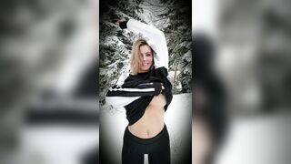 Brandy Robbins dropping them after a day of snowboarding in the Rockies [Titty Drop]