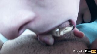 Deep-throating a big throbbing cock with cock ring