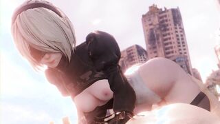 2B riding cowgirl (LazyProcrastinator) [NieR: Automata]