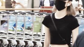 sakura(izone) - bra seen through black shirt with strap between boobs