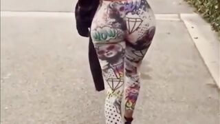 Big butt walking in leggings