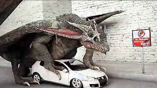 Gif of realistic dragon railing a VW