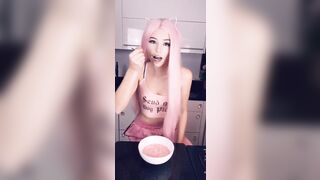 Belle Delphine enjoys a bowl of cereal