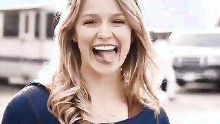 Melissa Benoist noticing all the bulging erections behind the camera and hoping for a blowbang