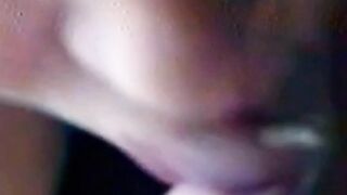 Getting the cum herself by using her tongue!