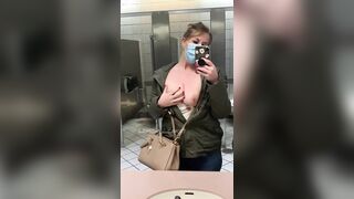 I can have my tits out and ready in less then a second.. but putting them away is a struggle! Another close call in the public restroom???? [GIF]