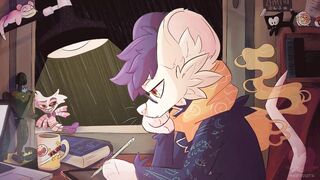 Lofi girl gif featuring my sona and items I own IRL :> (art and animation by me)