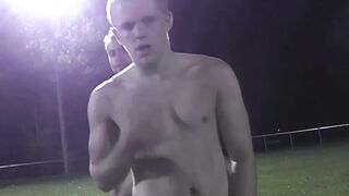 SHU Rugby club player teasing camera during shooting of naked calendar