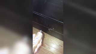 Hot cumshot on drawer and floor