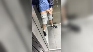Young boy put out his hung cock at elevator
