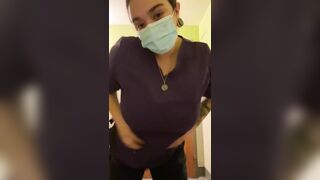 Scrub top titty drop!