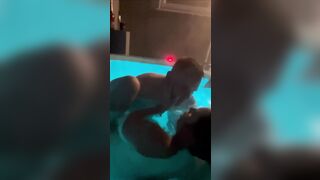 Fucking a guy in the hottub while hubby is holding me, front row view