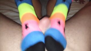 [f] sockjob from colorful under armor socks makes him cum all over