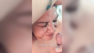 Wife gets painted with cum