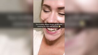 Your brother covers her face with his cum.
